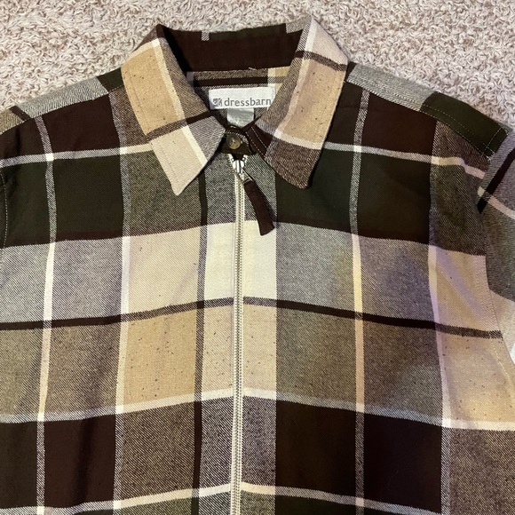 dressbarn women’s zipper coat plaid tan/cream/brown/black size large - Picture 2 of 11